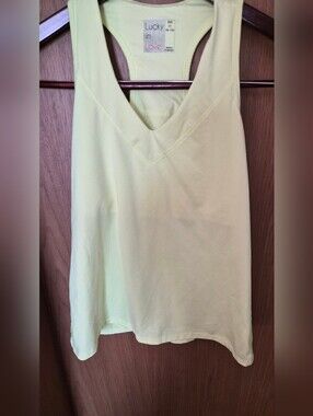 Lucky in Love Pale Yellow Racerback Built In Bra Tank - Size Medium